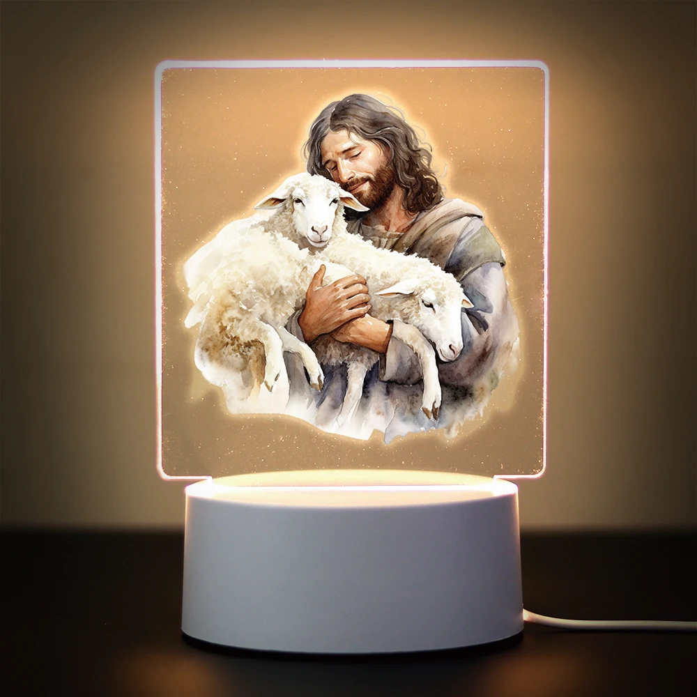 Jesus Cartoon Creative Table Bedside Lamp Rechargeable Night Lights Children\'S Christmas Gift