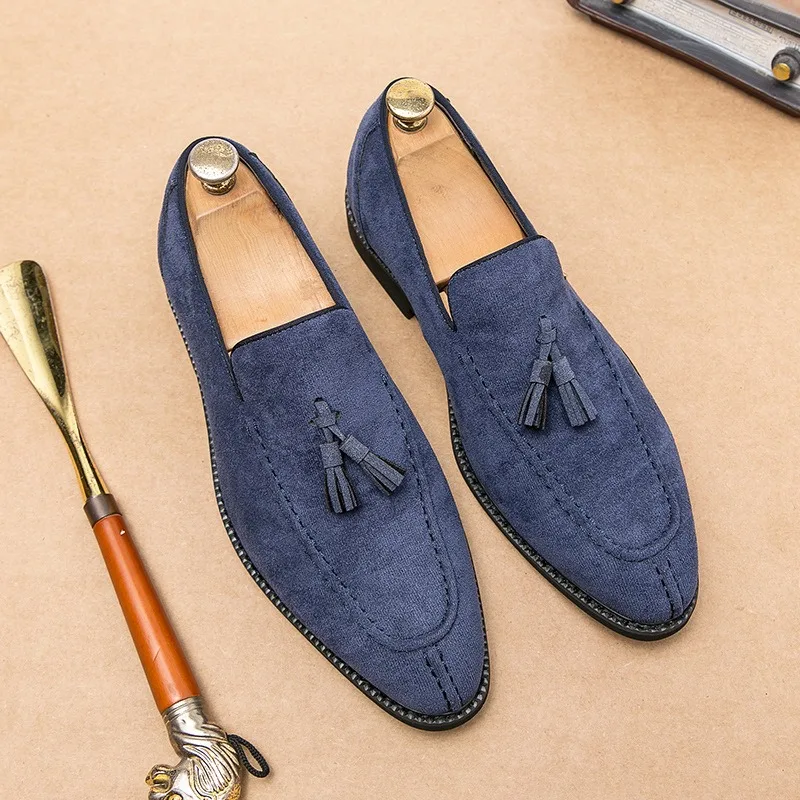 36-46 office loafers tassels formal shoes for man casual business purple brown wedding shoes for man suit mocassin homme marron view 2