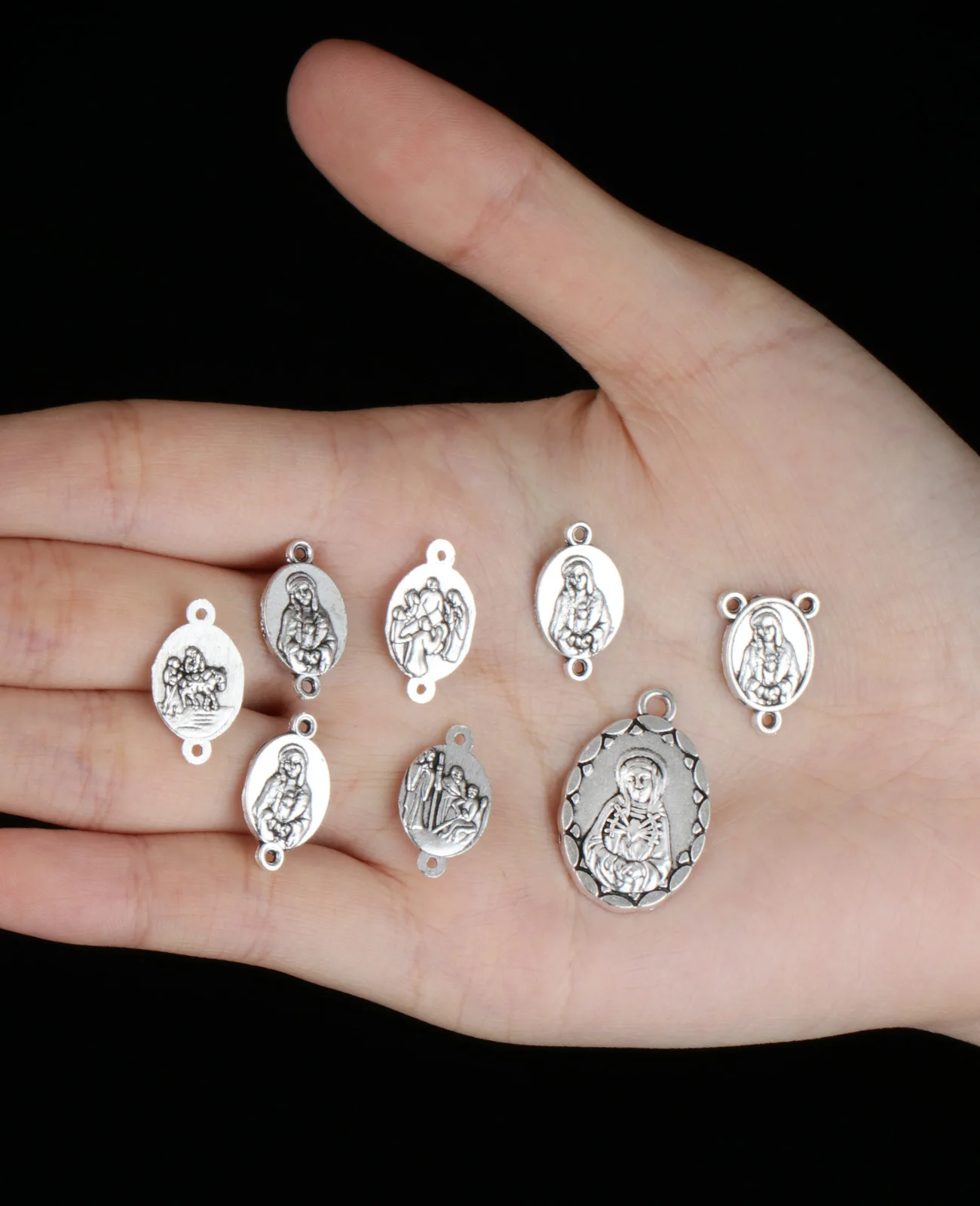 Diyalo 40 stücke sieben Sorgen Rosenkranz Chaplet Teil Herzstück Spacer Medaille Anhänger DIY handgemachte Gebet Halskette Schmuck herstellung gem – Detail 2