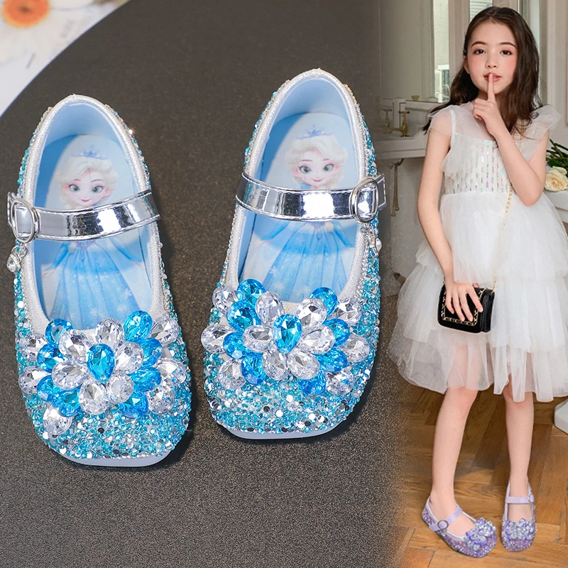 

Disney Cartoon Pattern Elsa Princess Crystal Shoes for Girls Fashion New Style Baby Girl Low Heels Sandals Summer Fall Children