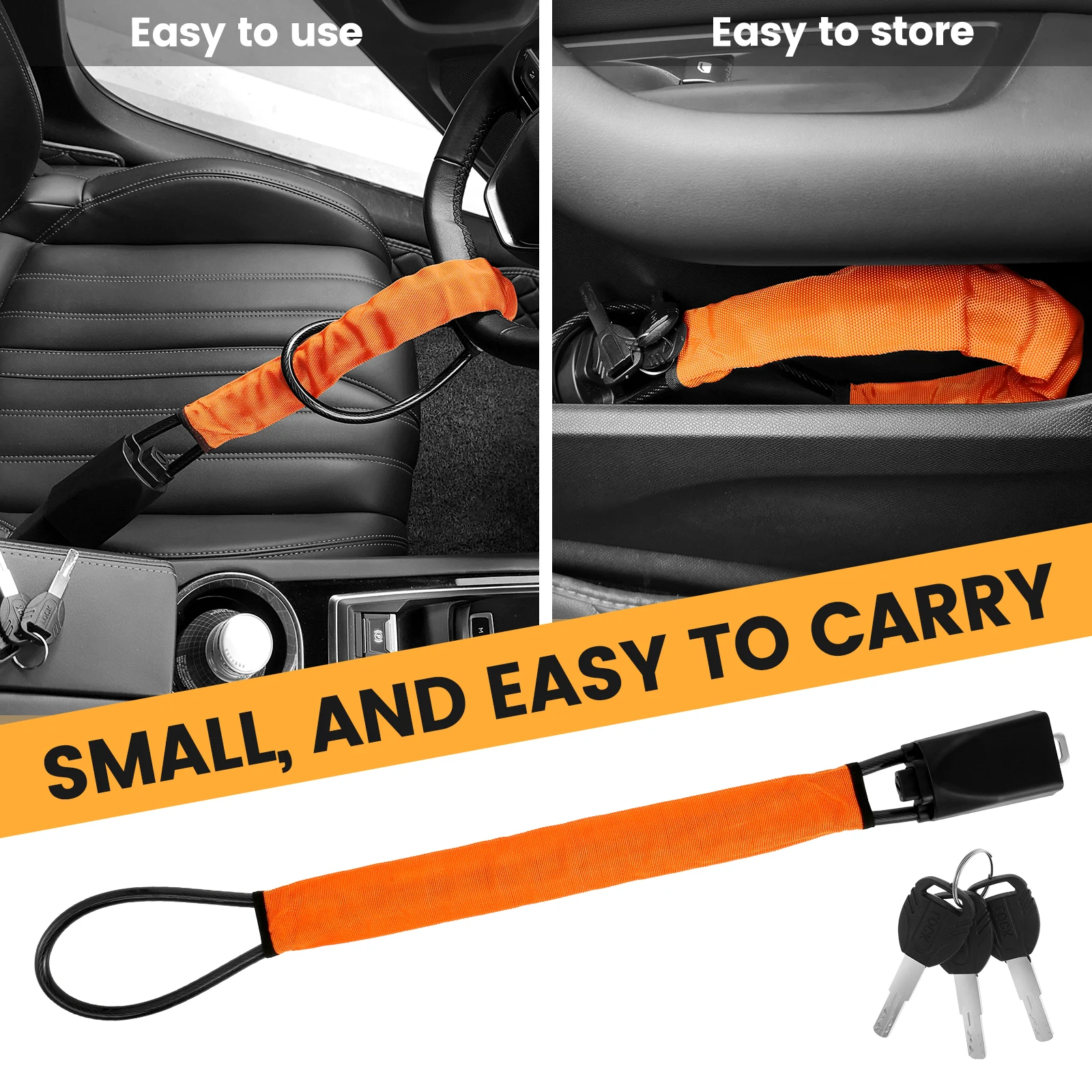 Steering Wheel Lock with 3 Keys Anti-Theft Car Seat Belt Lock Auto Security Lock Universal Car Safe Strip Lock High Strength Car