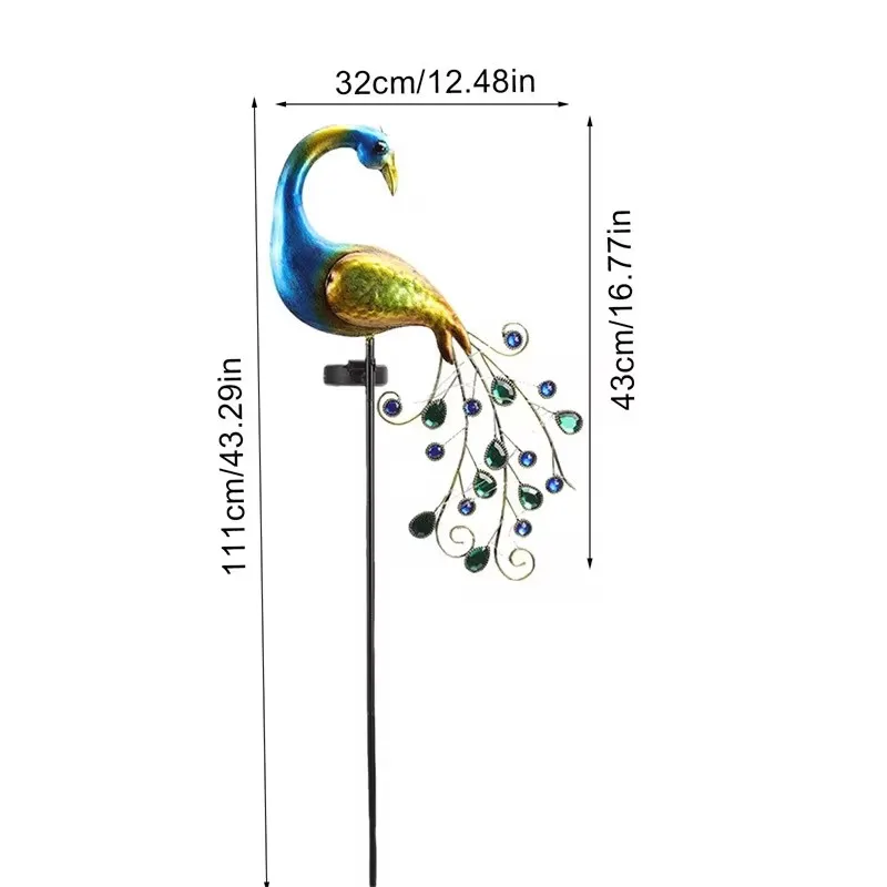 Imagem -05 - Metal Pavão Jardim Luzes Solares Led Decoração ao ar Livre Luz de Estaca Impermeável Solar Gramado Lâmpada para Pátio Caminho Gramado