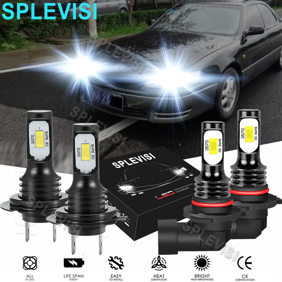 

4x LED White Headlight Hi Low Beam Bulbs 6000K For Lexus ES300 1997-2003 Volvo S60 V70 2001-2004 Lincoln Town Car 2003 2004-2011