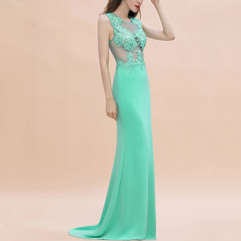 

STEPHANIE Элегантные мятно-зеленые вечерние платья русалки — прозрачная иллюзорная спина с цветочным кружевом, платья без рукавов для свадьбы, вечеринки