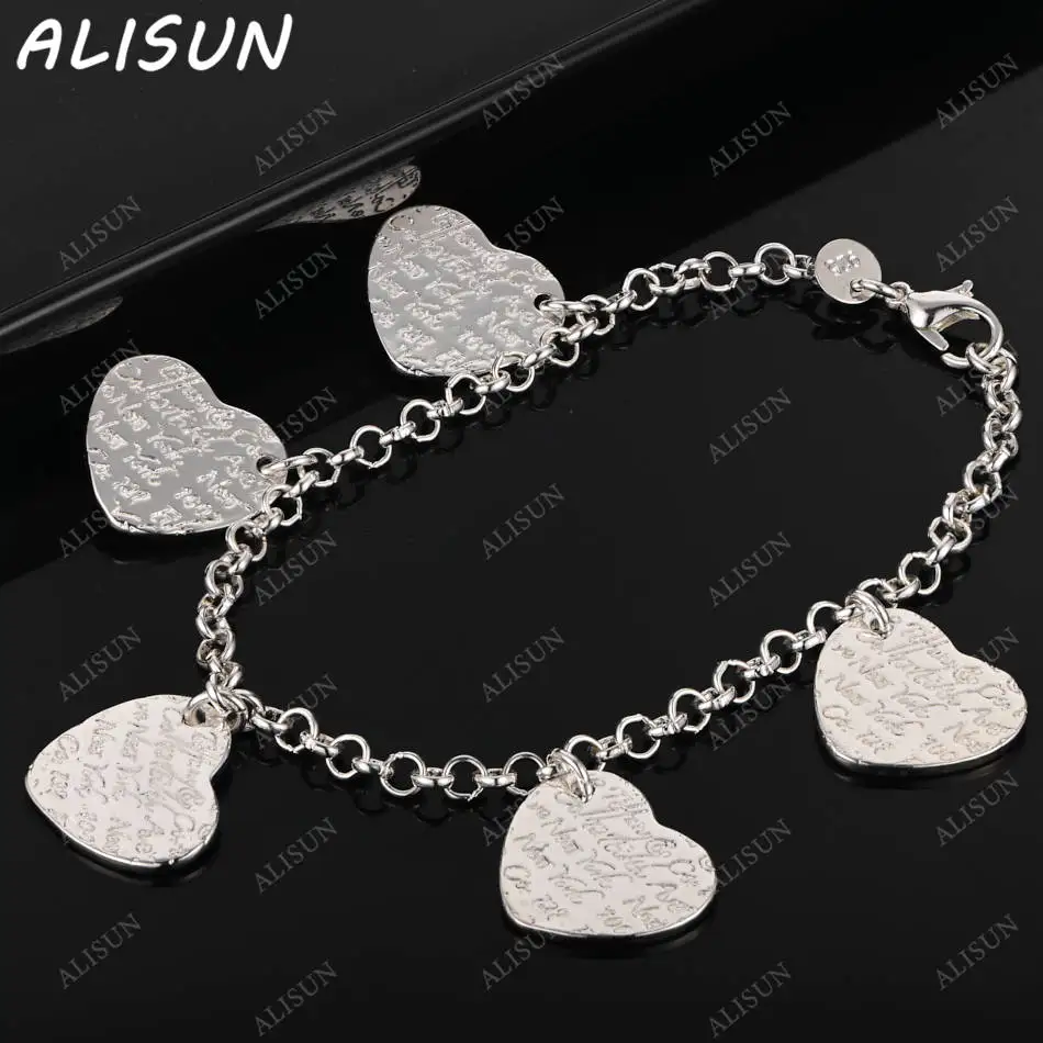 

ALISUN 925 Sterling Silver Hearts Hoop Bracelets For Women Charm Trend Birthday Gifts Fashion Party Fine Jewelry