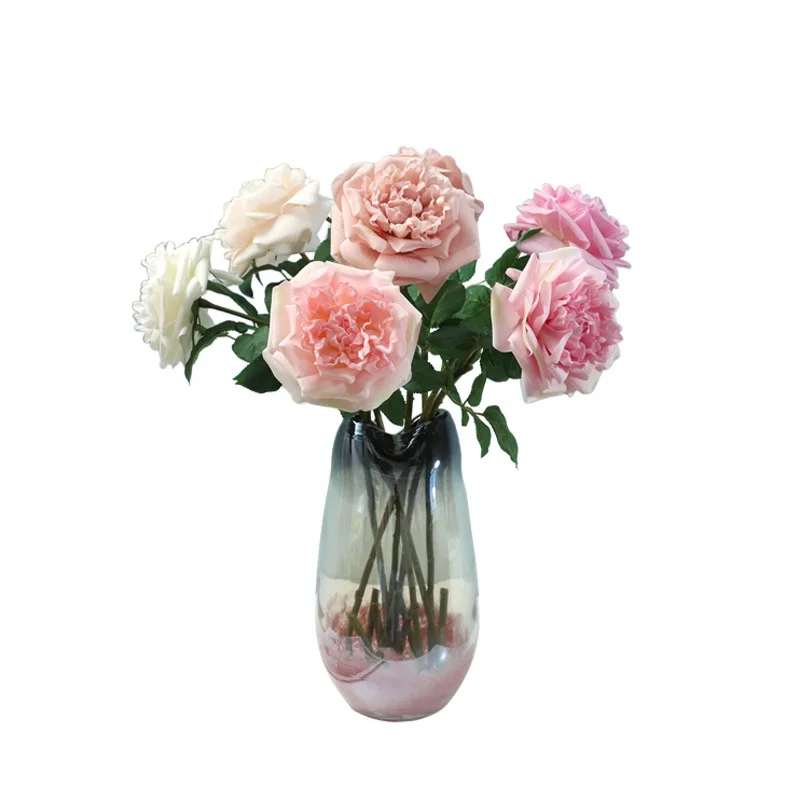 Simulation Flowers Real Touch High-end Latex Roses Artificial Austin Rose Water Pink Flower Study Lobby Decoration Green Plant