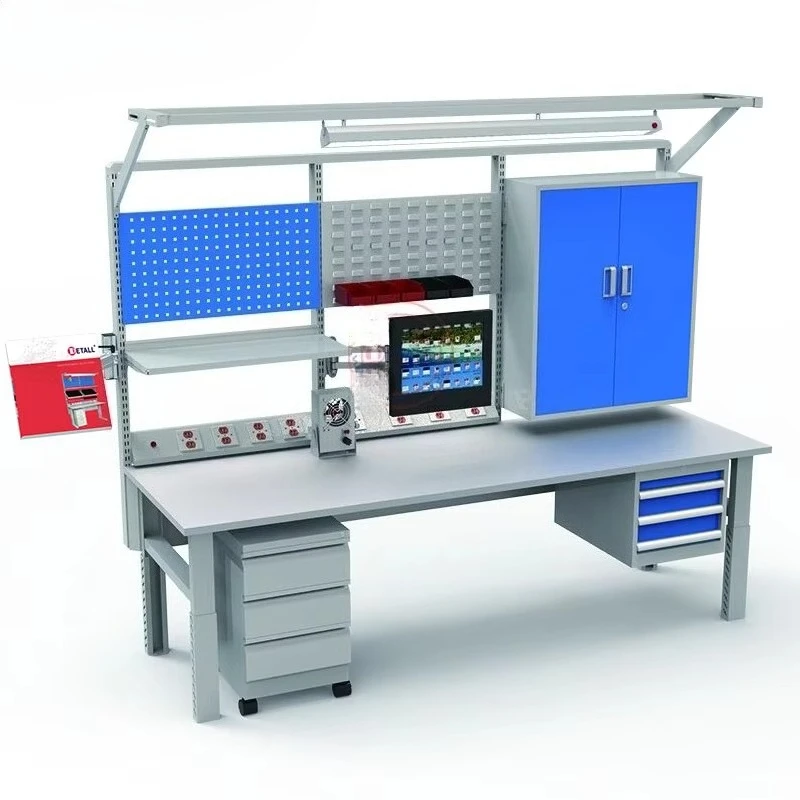 Robuste industrielle Garagenbank, Laborbank mit Werkzeugsatz