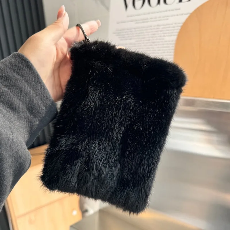 Real Mink Fur Bag For Women Casual Mini Fur Phone Bag Female Fluffy Fur Handbag Natural Fur Message Bag Evening Bags Ladies