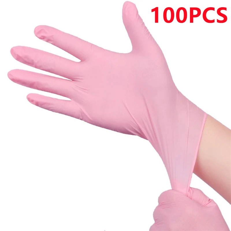 Rosa Nitril-Einweghandschuhe für die Haushaltsreinigung, Arbeitsküche, Gartenarbeit, Geschirrspülen, latexfreie Tattoo-Handschuhe für Nagelstudios
