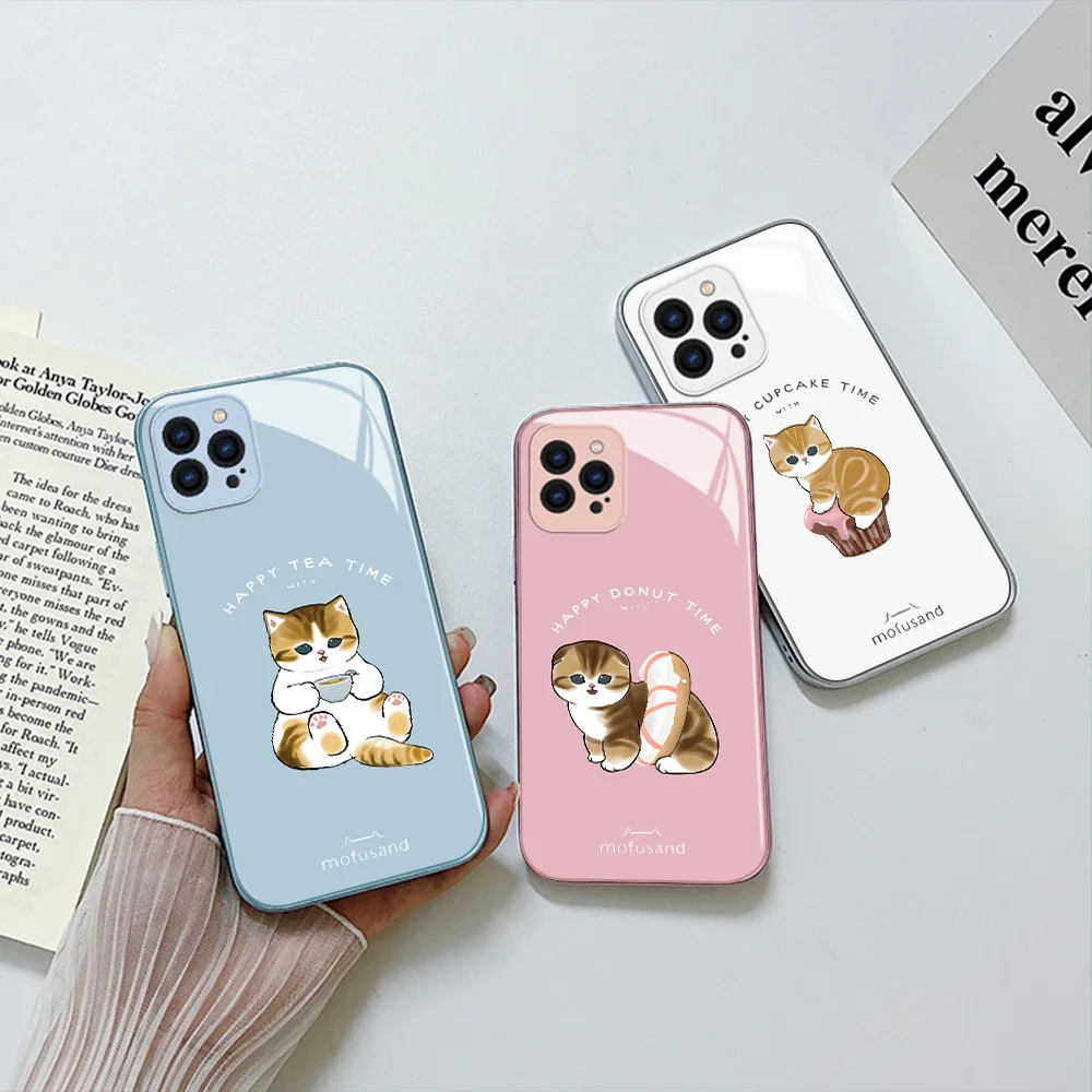 Cartoon M-Mofusands Cat Metallic-Color Phone Case For iPhone X XR XS 16 15 14 13 12 Mini 11 Pro Max 7 8 SE 20 Plus Glass Cover