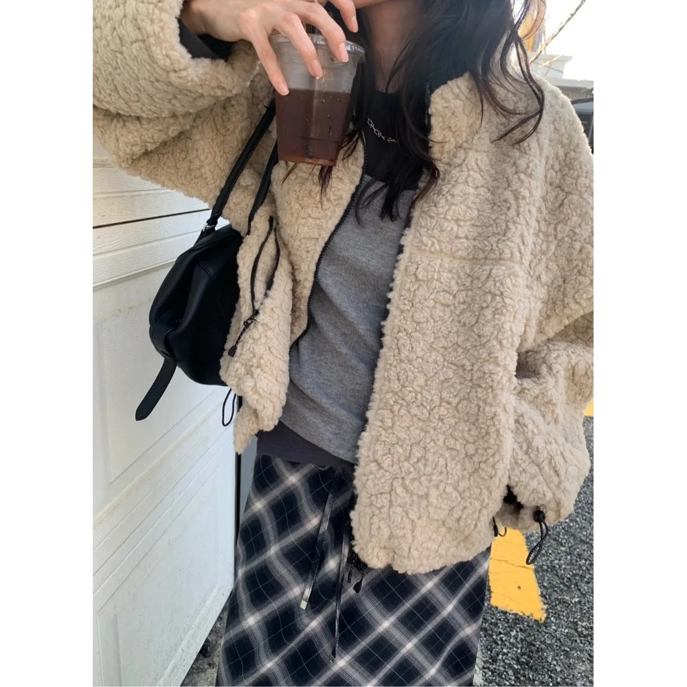 الكورية Sle فضفاضة تناسب فرو الضأن Jaet الخريف الشتاء Dstring الكفة الدافئة المرأة ملابس خارجية معطف الشارع Sle غير رسمي #4
