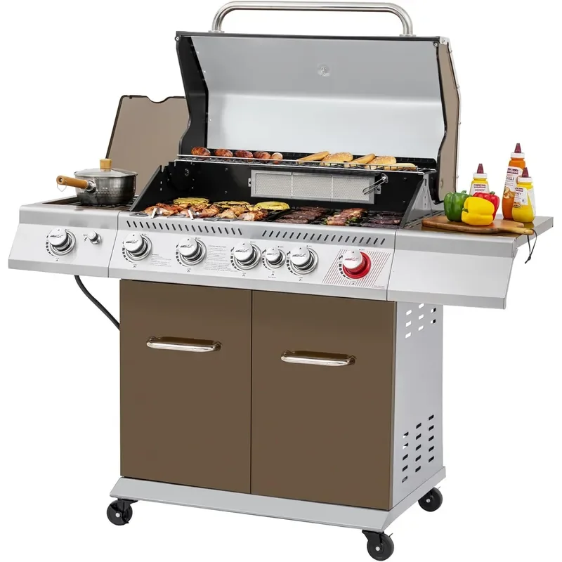 GA5403C 5-Burner Propane Gas Grill with Side Burner Coffee