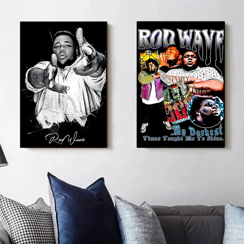 Modern Hip Hop Rapper Singer Rod Wave Poster Music Album Canvas Painting Wall Art Picture for Club Living Room Home Decoration
