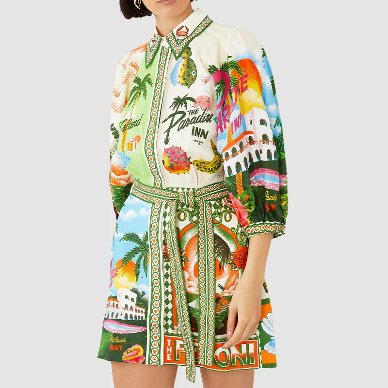 

Spring and summer cross-border 2025 new casual fashion printed shirt cardigan temperament all-match dress