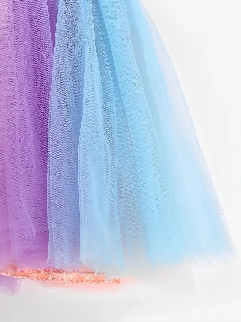 Girls Rainbow Skirt Layered Gradient Soft Tulle Tutu Skirts For Birthday Dance Performance Festive Costume