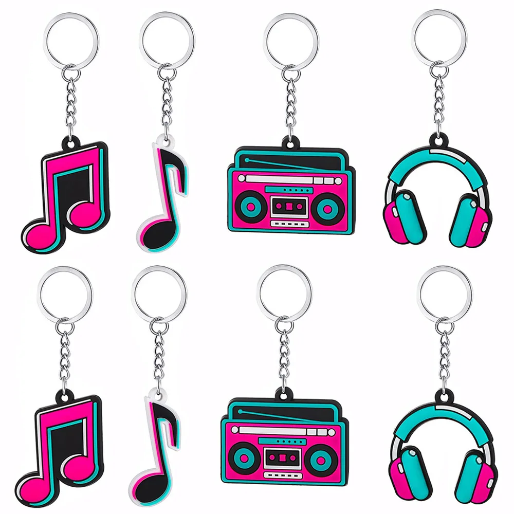 

24 Pcs Music Party Favors Silicone Music Keychain Musical Note Keychain Roll Themed Keychains Music Themed Party Supplies