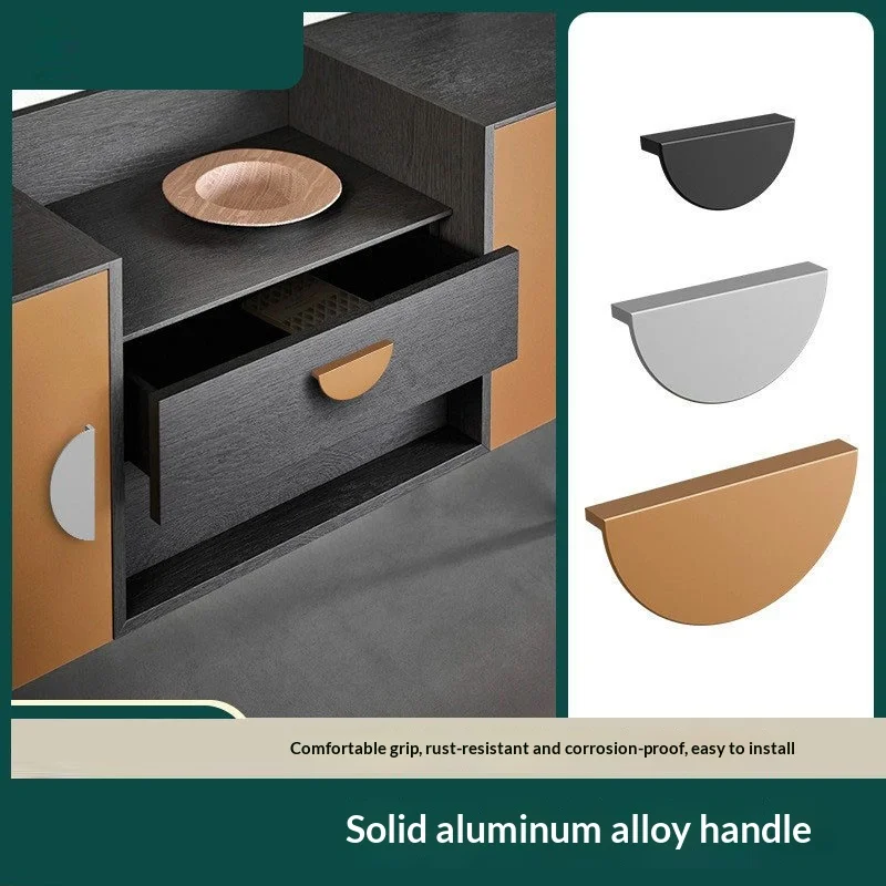 1PCS Minimalist Luxury Thick Aluminum Alloy Cabinet Door Pulls Semi-Circular Wardrobe Furniture Drawer Handles Half-Moon Shape