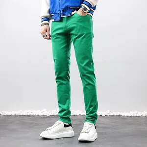 Denim jeans işlemeli erkek modası, streetwear slim fit, pembe, yeşil, elastik, pantolon, punk rock, hip-hop, moda skinny jeans yeşil erkeklerin en büyük satışlarından 12'si - №9