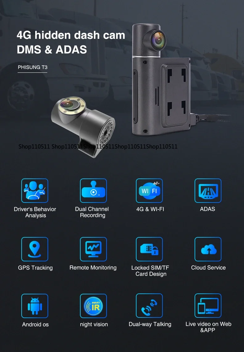 Dual lens 4g mini dashboard cam surveillance camera with sim card suitable for CMSV6 platform DMS optional - view 3