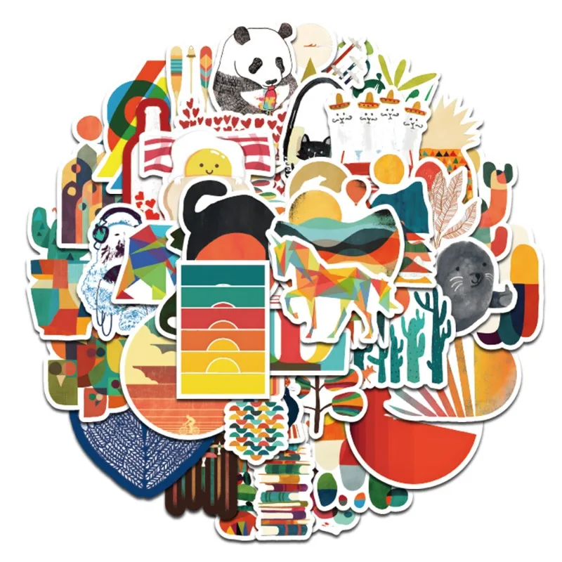 100 szt. Kreskówkowe Naklejki Pamięciowe z Blokami Kolorów, Kreatywne Graffiti Dekoracyjne