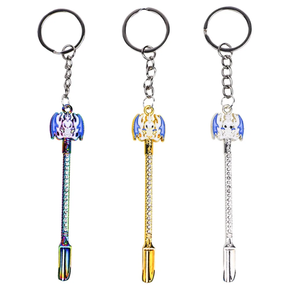

9cm Little Devil Head Metal Spoon for Herb Spice Cosmetic Lab Kitchen Material Scoop with Chain Keychain Tool