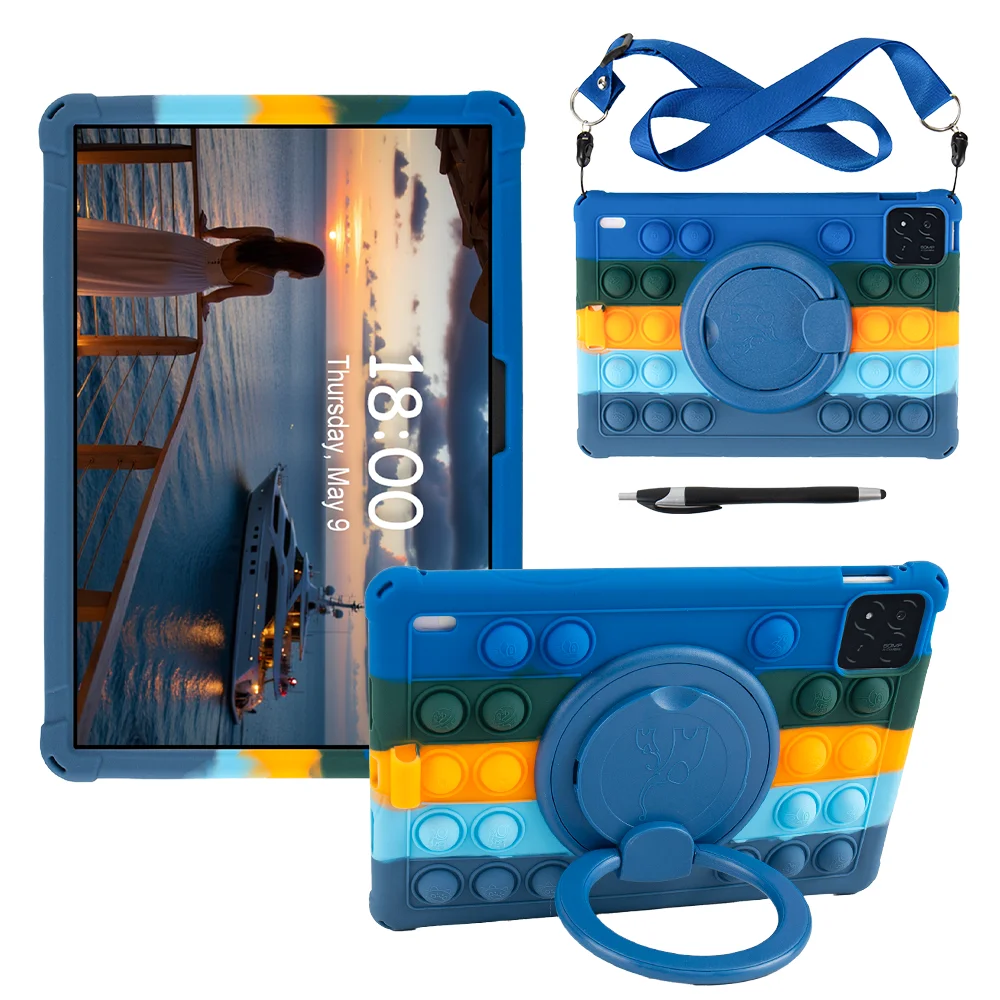 Soft Silicone Kids Case For Xiaomi Pad 7 Pro 2024 11.2 inch 360 Rotating Stand Cover With Handle Grip Shoulder Strap Shockproof