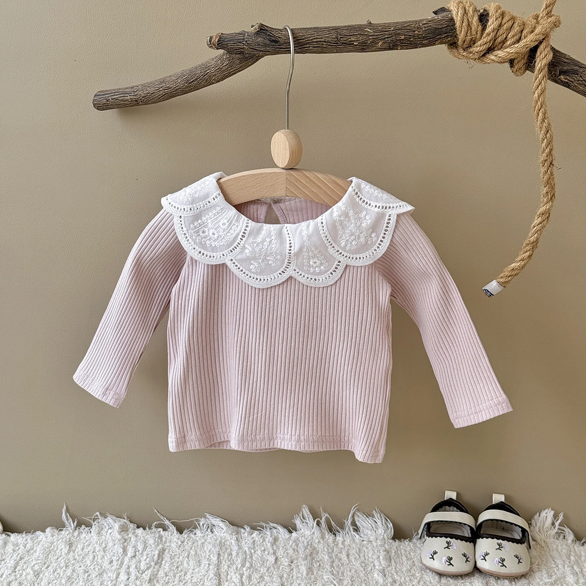 Frühling Herbst Baby Mädchen Baumwoll-T-Shirt Kleinkind Peter-Pan-Kragen Oberteil Koreanischer Stil Säugling Baby Mädchen T-Shirt 0-3 Jahre – Detail 7