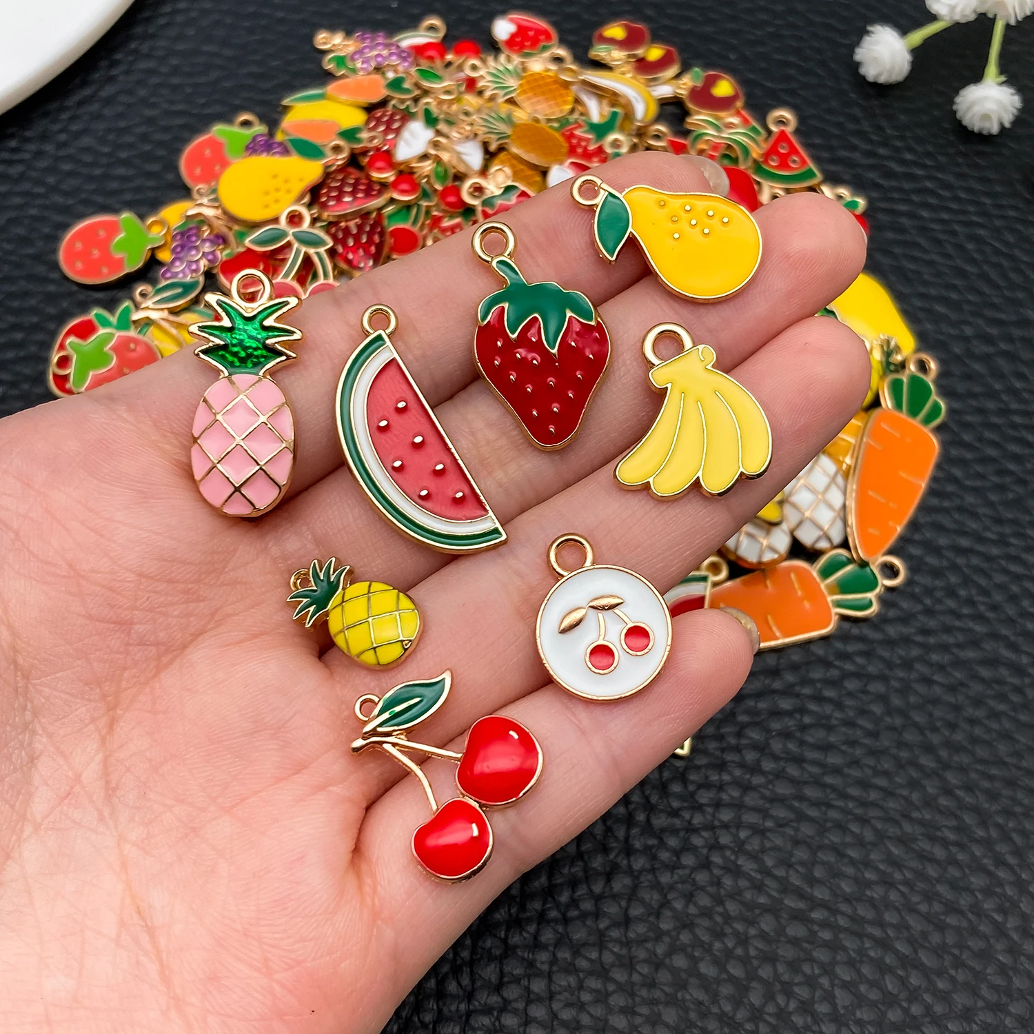 20/50/100pcs Oil-Dipped Zinc Alloy Fruit Charms – DIY Craft Supplies for Jewelry (Earrings, Bracelets, Necklaces) & Keychain/Bag