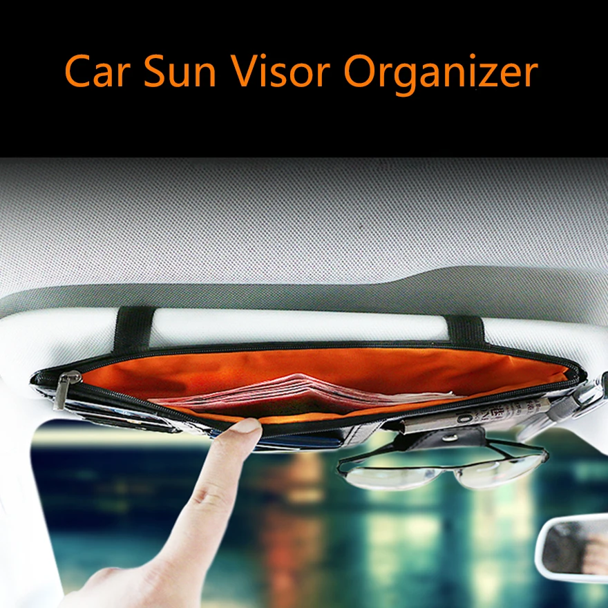 Car Sun Visor Organizer Storage Travel Document Holder With Multi-Pocket PU Leather Cards Receipts Pouch With Zip image 2