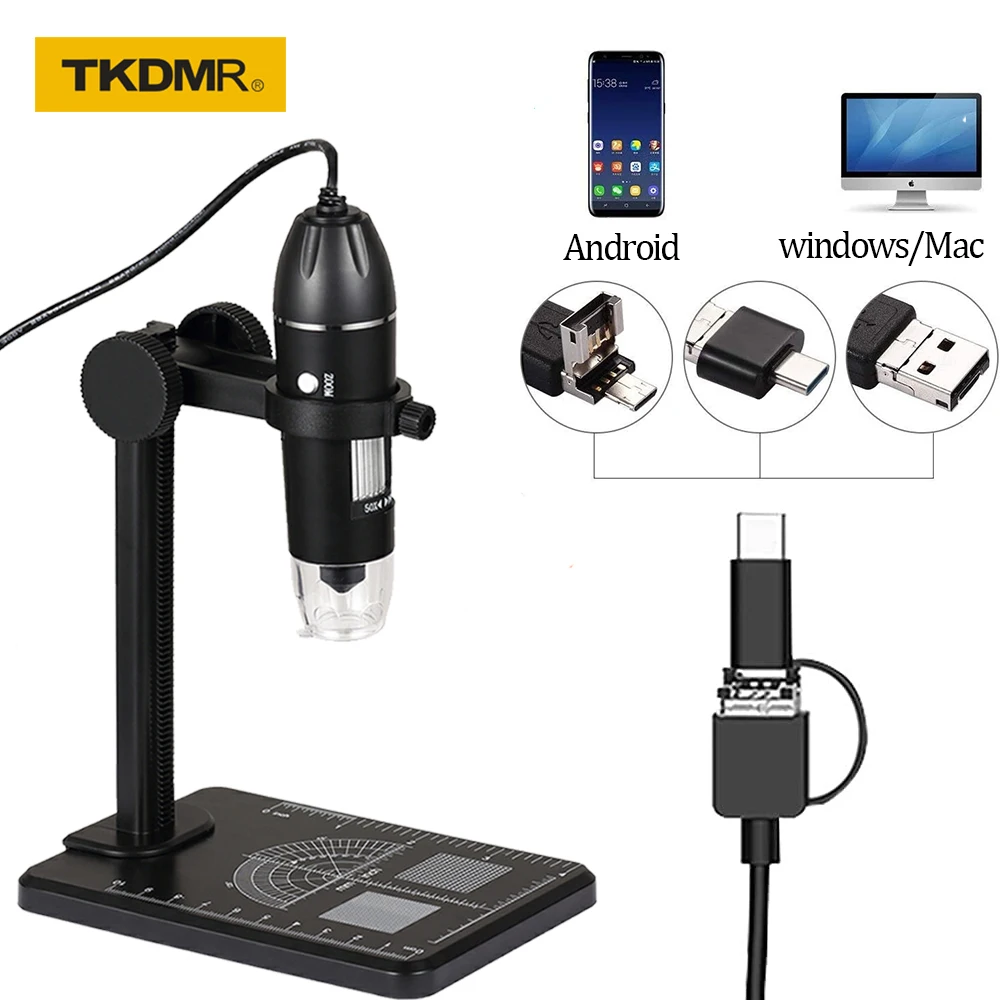 TKDMR ingrandimento 1600X regolabile WIFI 3 In 1 USB HD Desktop microscopio digitale elettronico staffa In plastica 8 LED per telefono PC