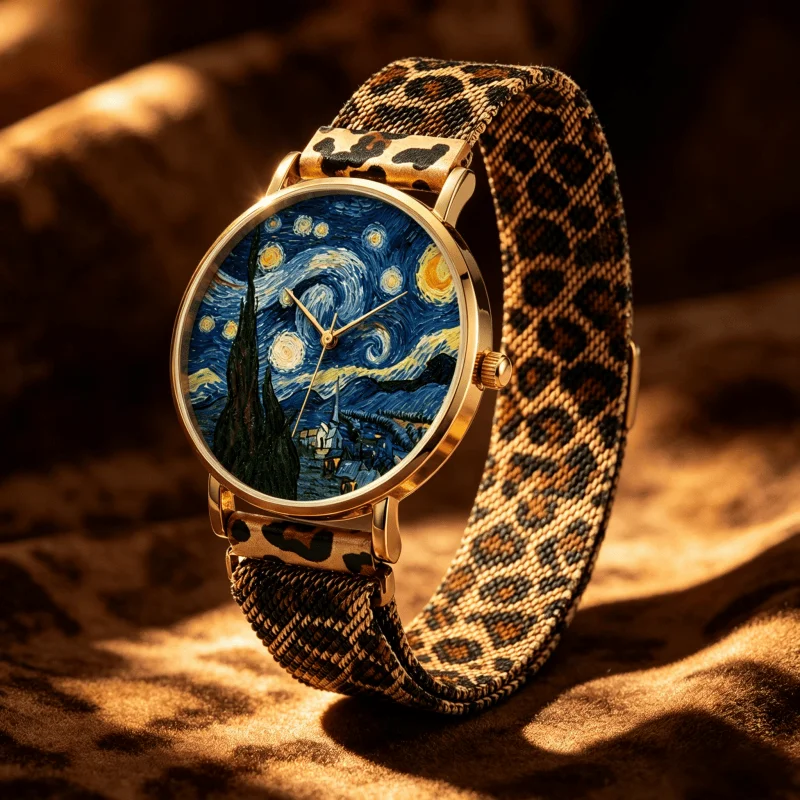 Trendy Women Watch Vintage Oil Painting Dial Leopard Pattern Mesh Band Ladies Wristwatch Creative Female Quartz Clock Gift Reloj
