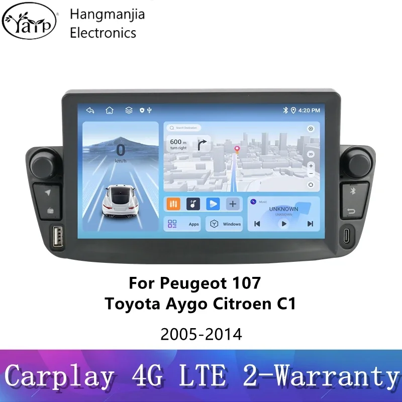 Автомобильный радиоприемник hangmanjia для Peugeot 107 Toyota Aygo Citroen C1 2005-2014, беспроводной CarPlay, Android, GPS-навигация, авторадио