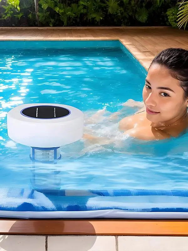 Ionizador para piscina flutuante, purificador de água ionizador de piscina movido a energia solar com ionização de cobre, luzes LED multicoloridas para água doce