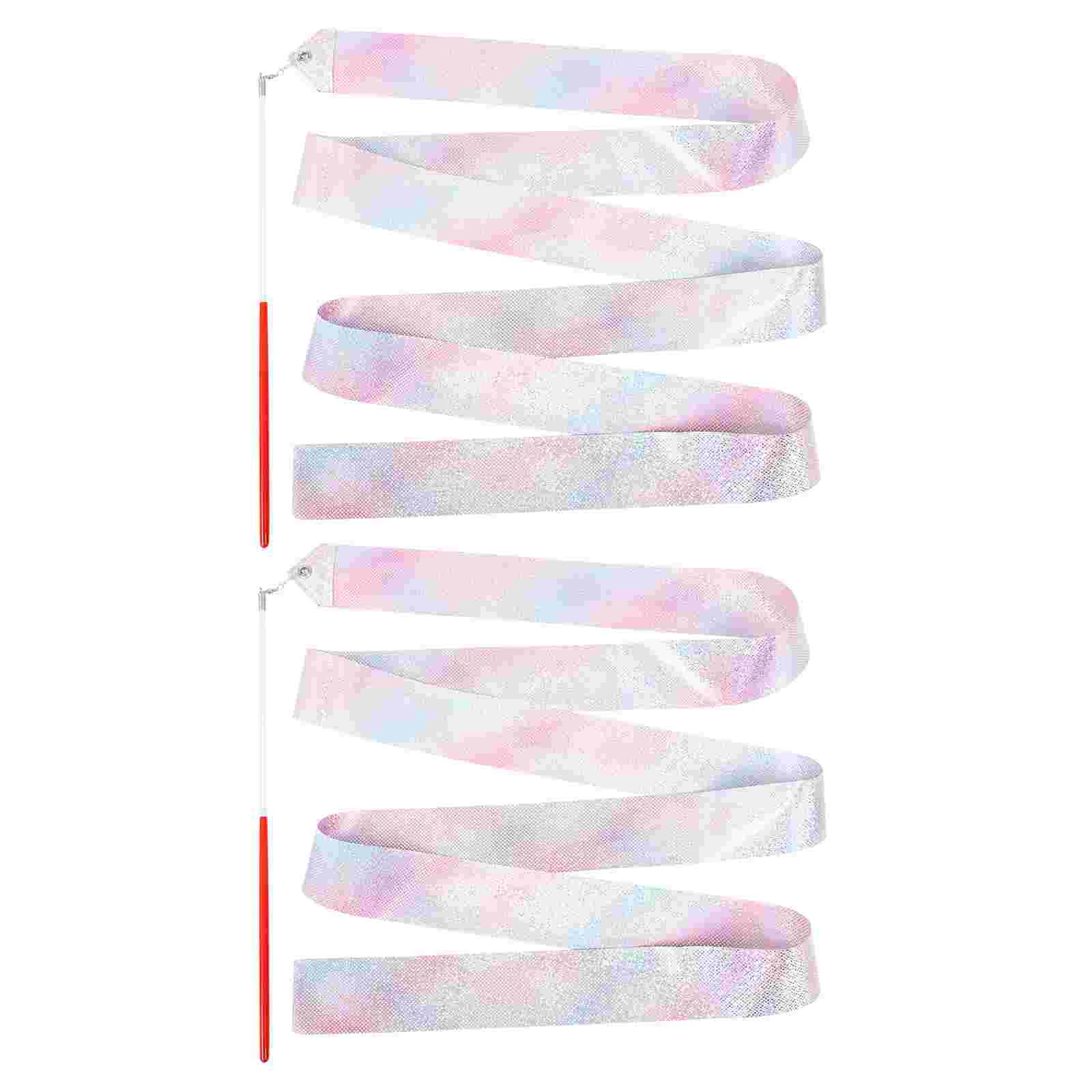 2 Pcs Ribbon Performing Colored Streamer Dance Gymnastics Decor Decorative Shining Decorate