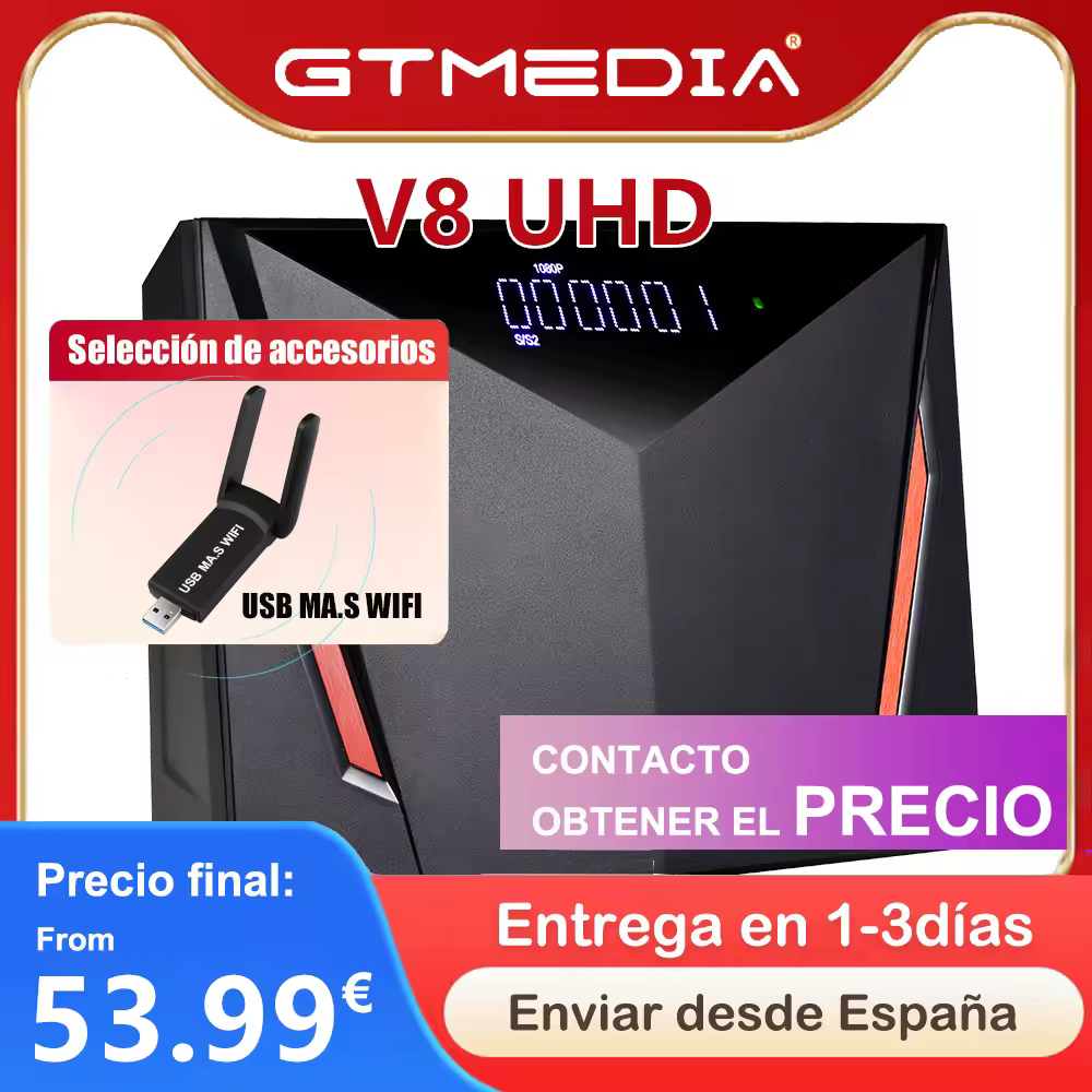 [D5] Receptor de satélite Gtmedia V8 UHD DVB S2 MARS Soporte wifi incorporado H.265 DDVB-S/S2/S2X+T/T2/Cable/ATSC-C/ISDBT