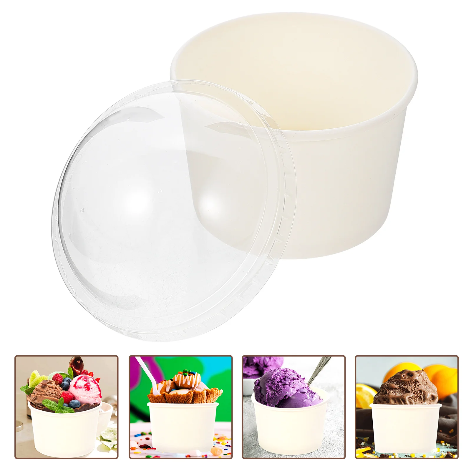 

50 Sets Ice Cream Cups Jelly Paper Pudding Packaging Bowls Round with Lids Cake Pp Ball Dessert