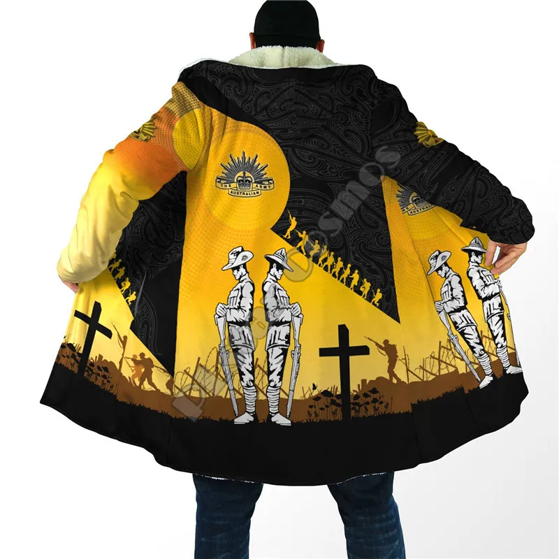 

Remember Anzac Day 3D Printed Fashion Winter Men/Women Hooded Cloaks Fleece Wind Breaker Unisex Casual Warm Overcoat 01