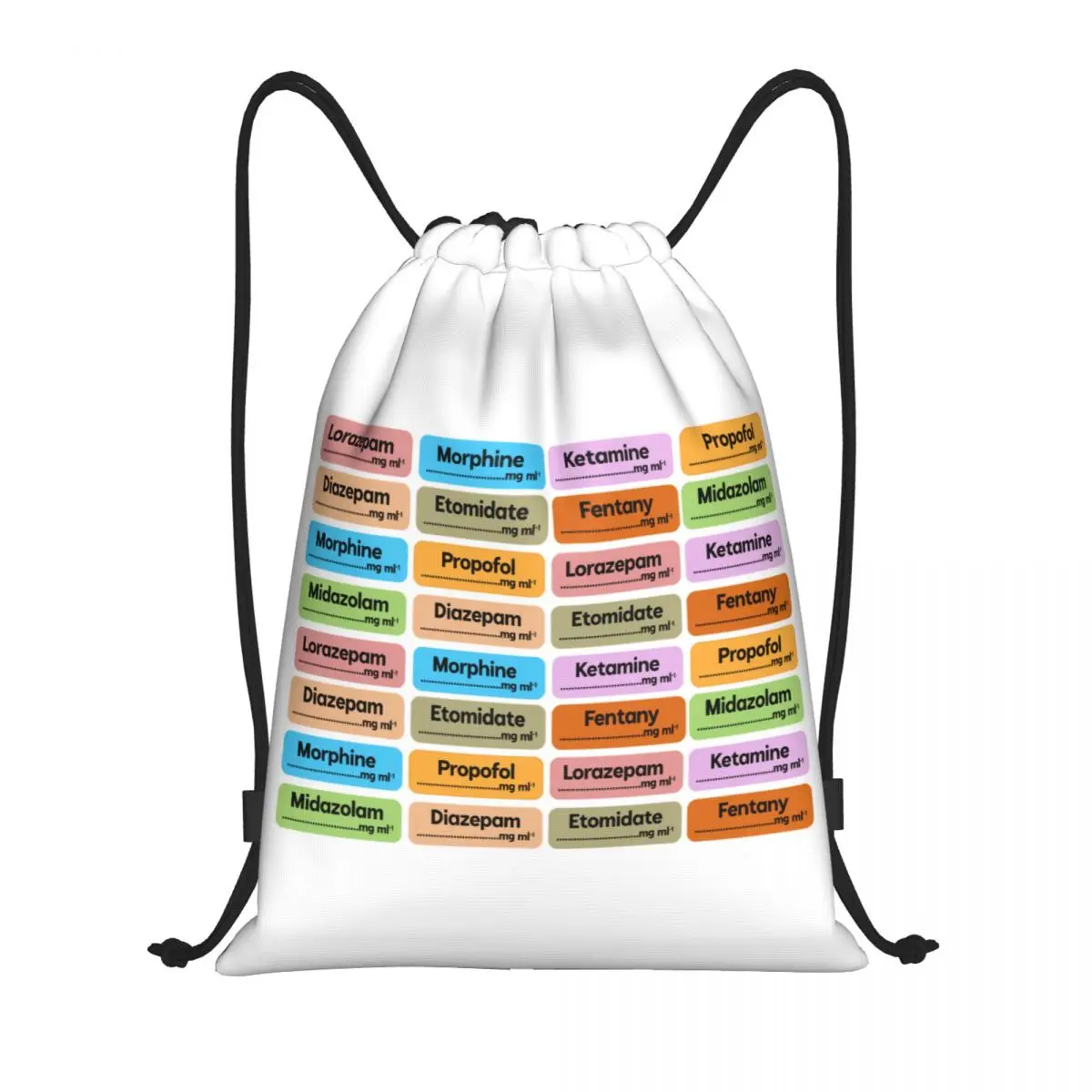 Custom Medical Nurse Anesthesia Medication Labels Drawstring Backpack Sports Gym Bag for Women Men Shopping Sackpack