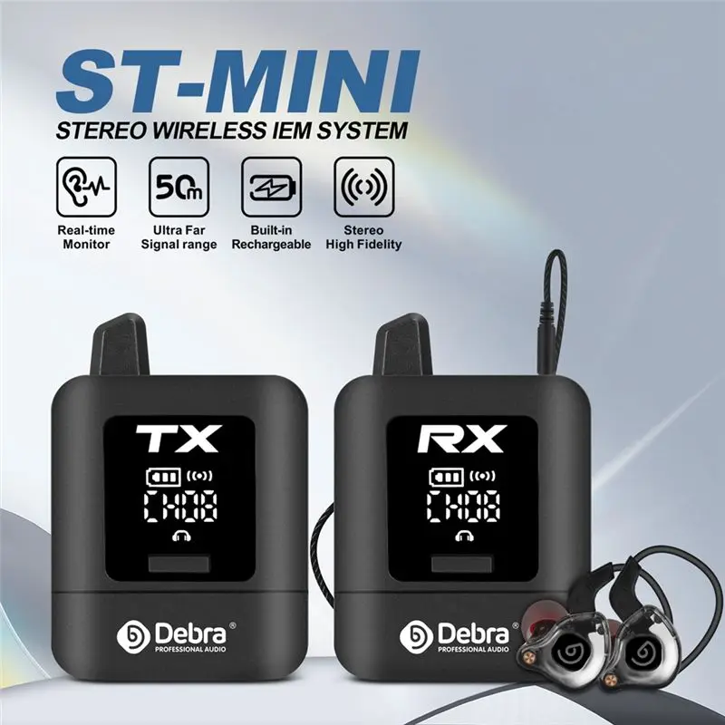 ABUO-DEBRA PROFESSIONAL AUDIO ST-MINI Stereo UHF Wireless In-Ear Monitor System, 2.4G Digital Signal Transmission For Live Broad