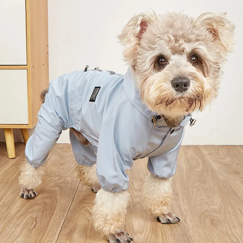 Wasserdichter Hunde-Regenmantel Reflektierende Kapuzenjacke Wasserdichter Overall für Kleine Hunde Outdoor-Zubehör Französische Bulldogge Chihuahua