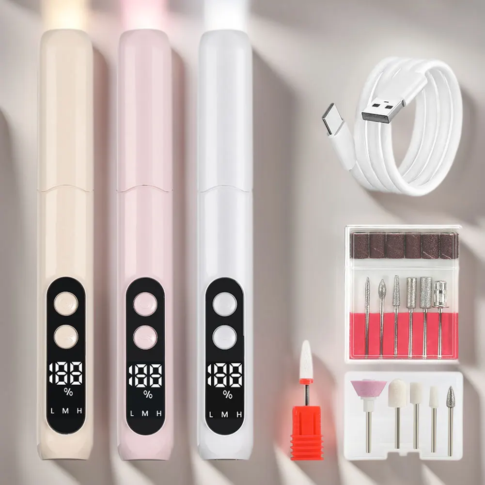 전기 네일 드릴 기계, USB 네일 파일, 휴대용 매니큐어 페디큐어 키트, 오래 지속되는 배터리 네일 드릴 펜, 여행용 네일 케어