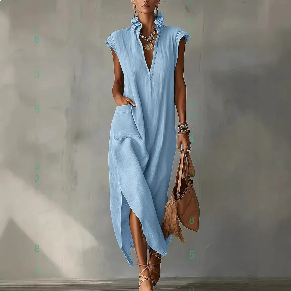Summer Cotton Linen Dress Women Casual V Neck Sleeveless Loose Dresses Solid Color Matching Set