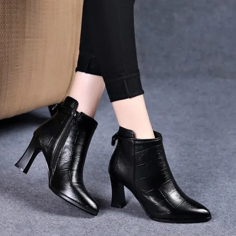 Botas Femininas moda donna in pelle verniciata nera primavera autunno stivaletti con tacco alto Lady Casual Cozy Office Work Shoes B06