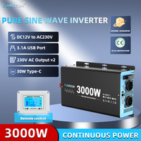 3000W Continuous Power Pure Sine Wave Inverter Peak Power 6000W DC 12V to AC 230V 50HZ EU Socket LCD Car Voltmeter Converter