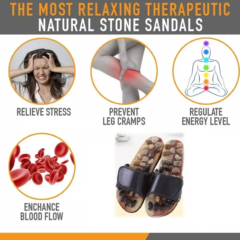 Massage Stone Shoes Acupressure Massage Slippers with Natural Stone Therapeutic Reflexology Sandals for Foot Acupoint Massage