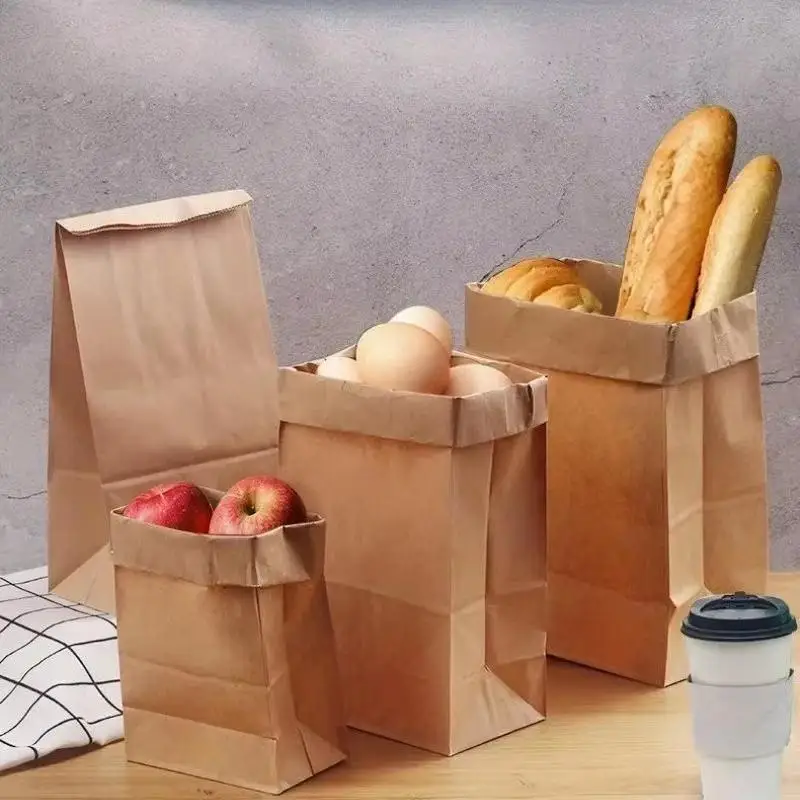 10 Stück Kraftpapiertüten mit Stabilem Quadratischem Boden in Verschiedenen Größen für Lebensmitteleinkäufe, Takeout und Einzelhandelsverpackungen – Detail 8
