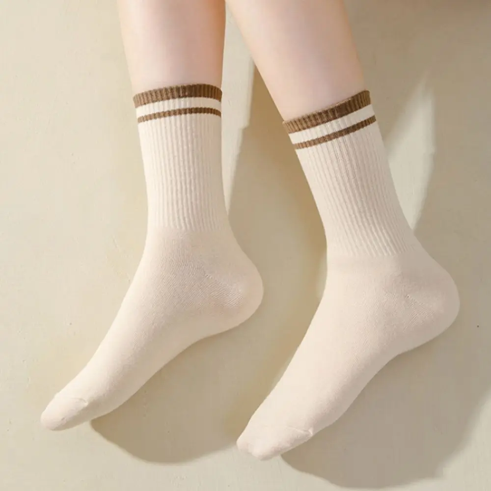 

10Pairs Sweat Absorption Patchwork Stripe Socks Simple Breathable Mid-calf Socks Hosiery Non-Slip Women Tube Socks Girl