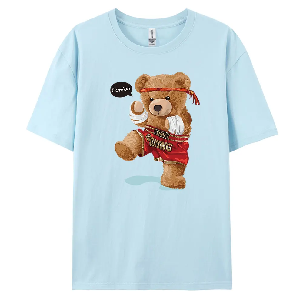 

Bear Men's Casual Short-sleeved T-shirt with 100% Cotton Fashion print Tees oversizeZQ
