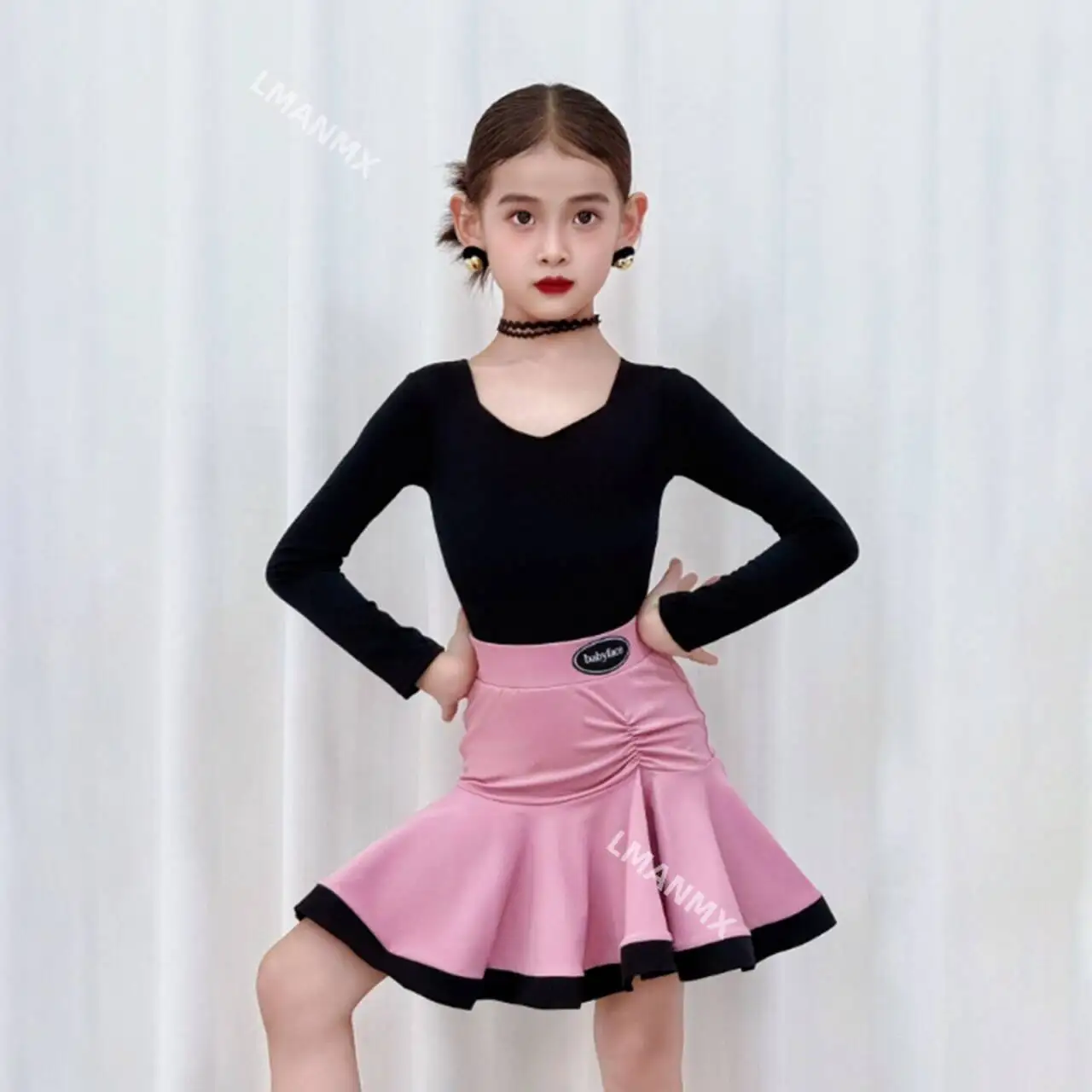 

2025 New Latin Dance Practice Clothing for Girls, Children's Autumn and Winter Long Sleeve Thickened Set