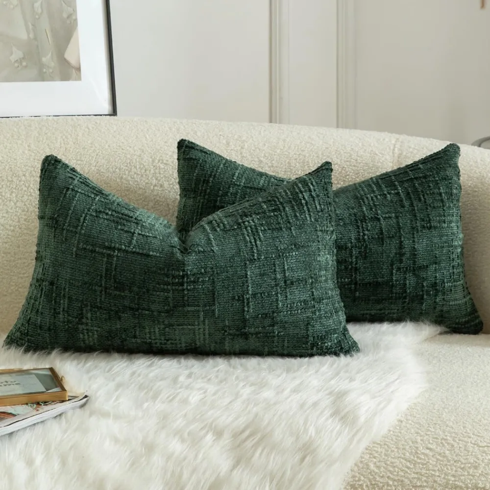 Chenille Textured Throw Pillow Covers Solid Decorative Cushion Cover Cozy Christmas Green Pillow Case 30X50cm 45x45cm 50x50cm